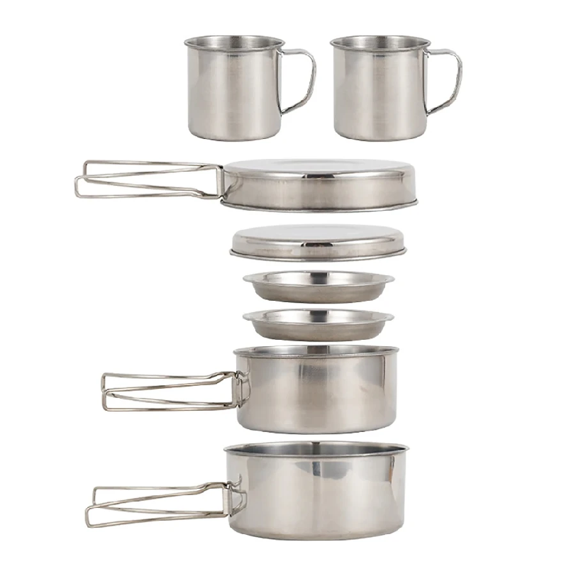 Camping Cooking And Eating - 8pcs/Set Camping Cookware Mess Kit Stainless