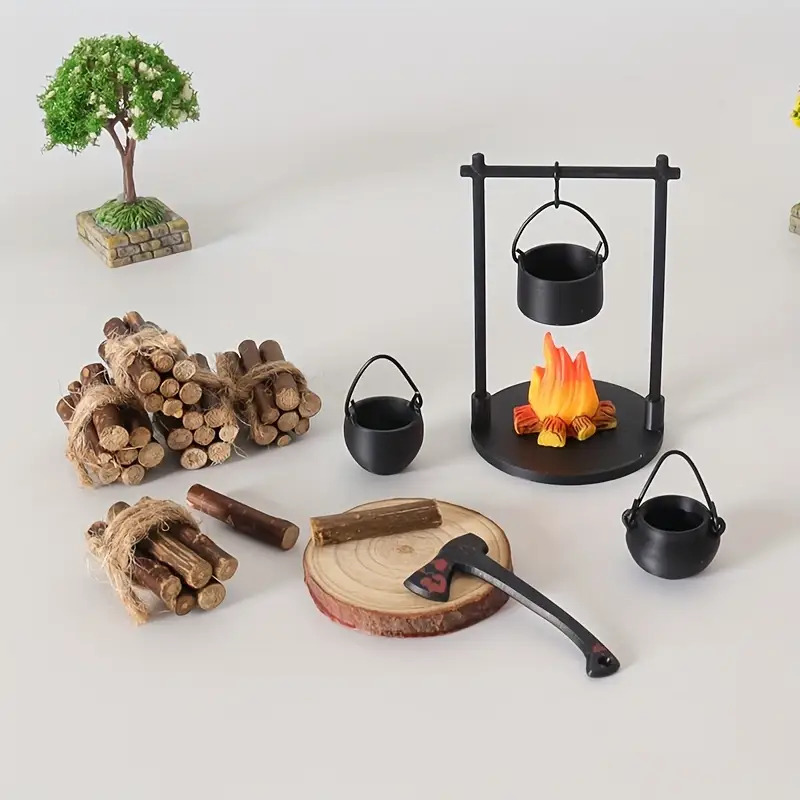 Camping Cooking Utensils - Mini Campfire Hanging Stove Pot Dollhouse