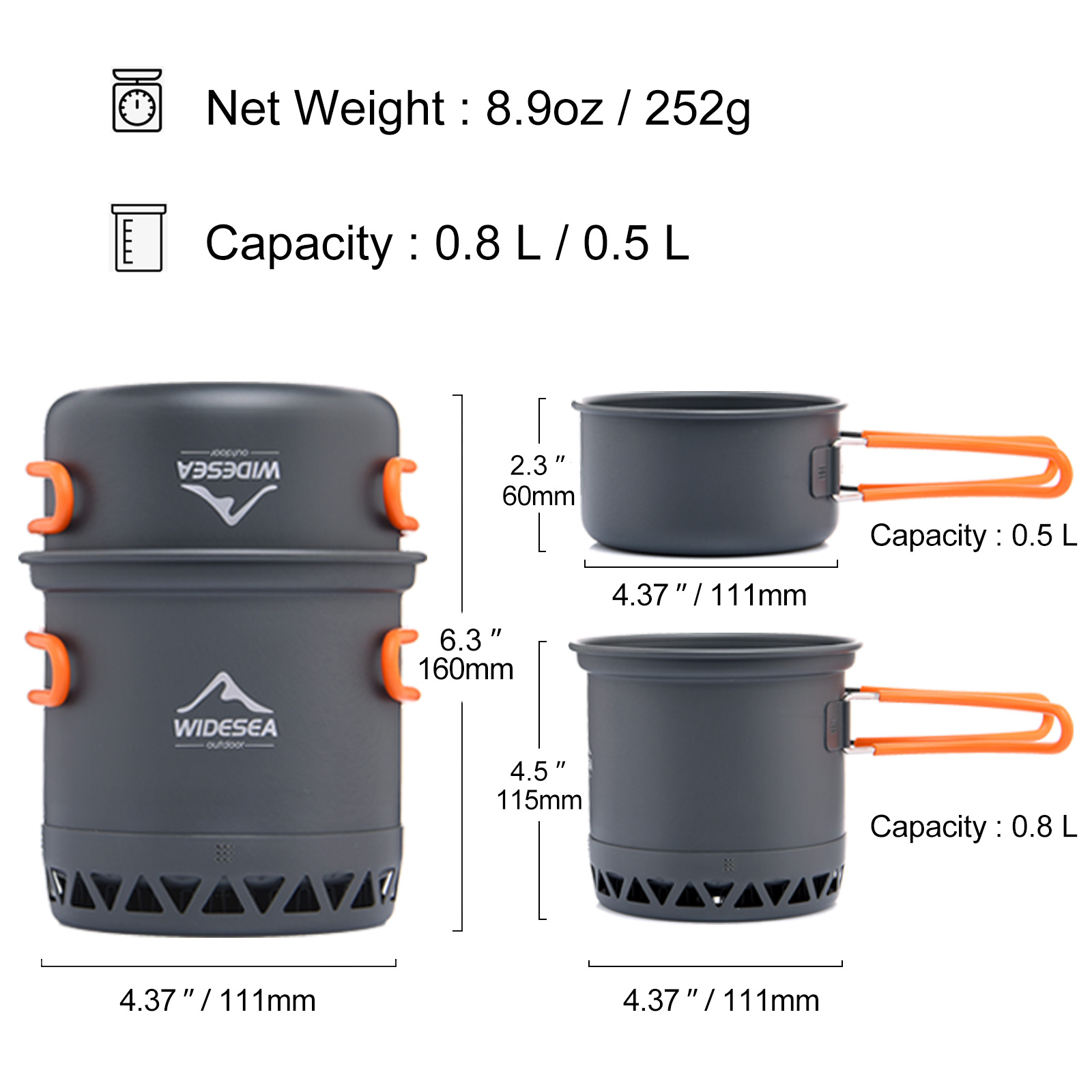 Widesea Camping Pot 1.3L 2.3L  - Quechua Camping Cooking Set recension och pris